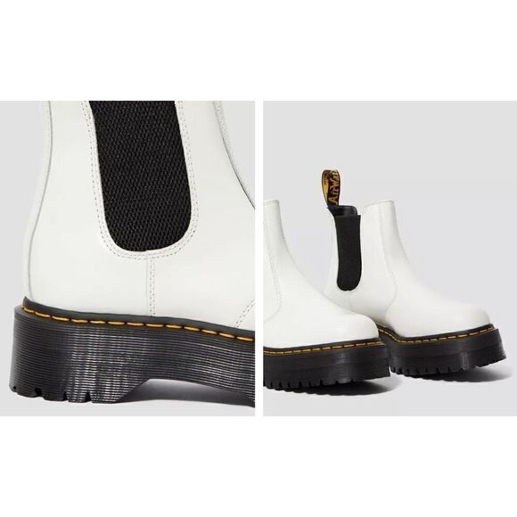 NEW 2976 SMOOTH LEATHER PLATFORM CHELSEA BOOTS WHITE - Picture 2 of 13